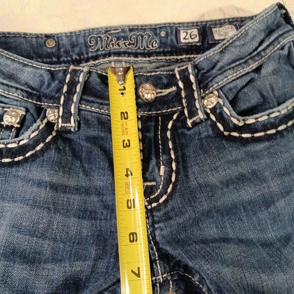 Miss Me Jeans Womens 26 Lowrise Bootcut Stretchy Distressed Embellished Y2K - Picture 10 of 12